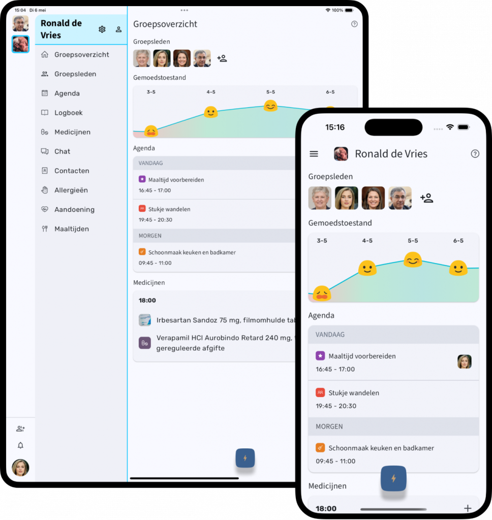 Mantelzorger App op tablet en telefoon